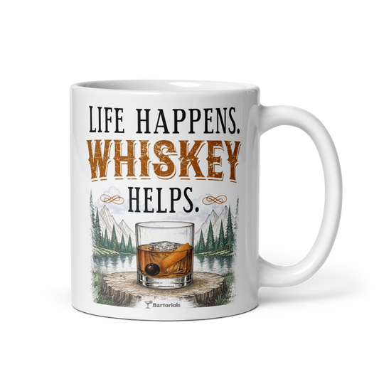 Life Happens Whiskey Helps Coffee Mug | Funny Coffee & Whiskey Lover Gift